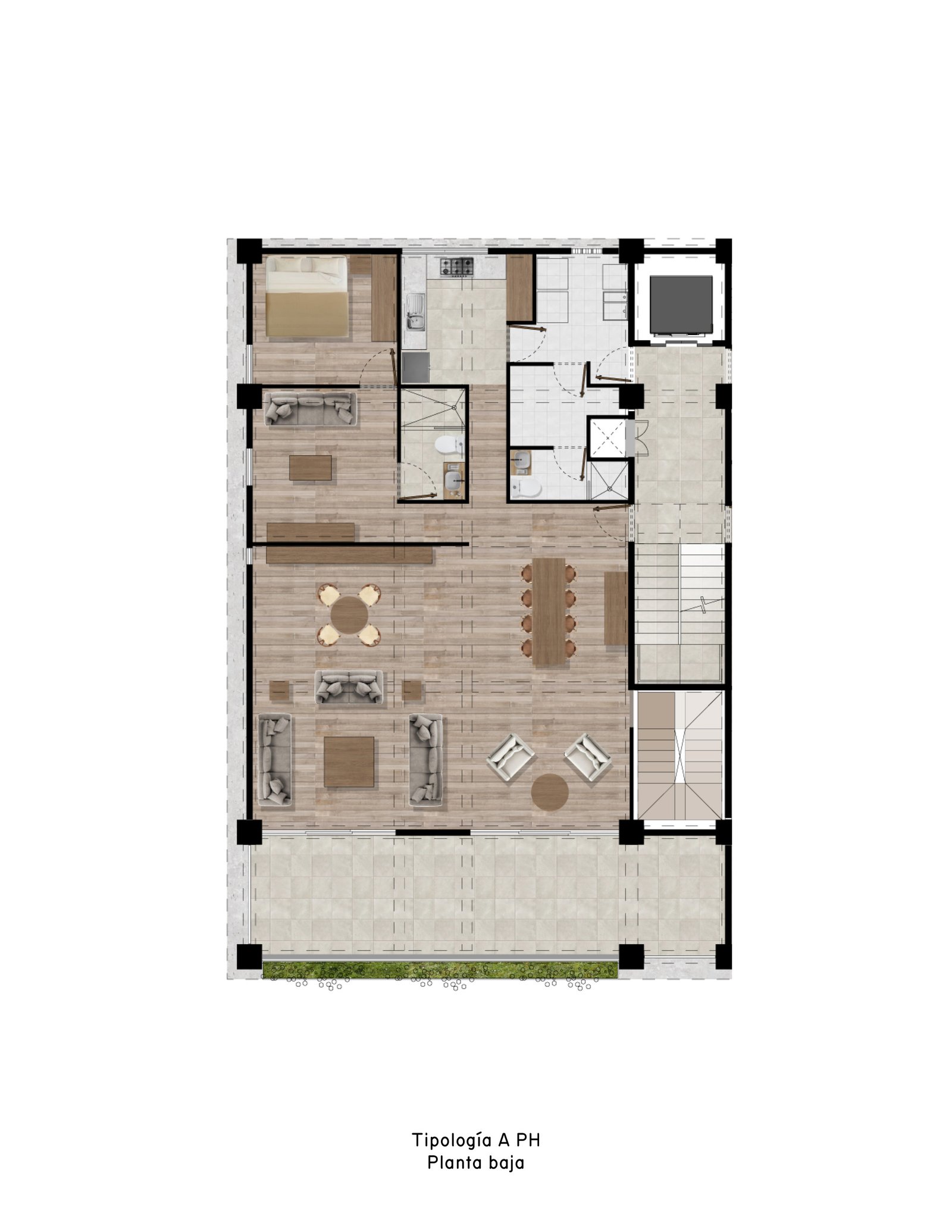 Planta ilustrada Nivel 5 del Penthouse de Lomas Altas, Lomas Verdes, con amplia estancia y terraza techada